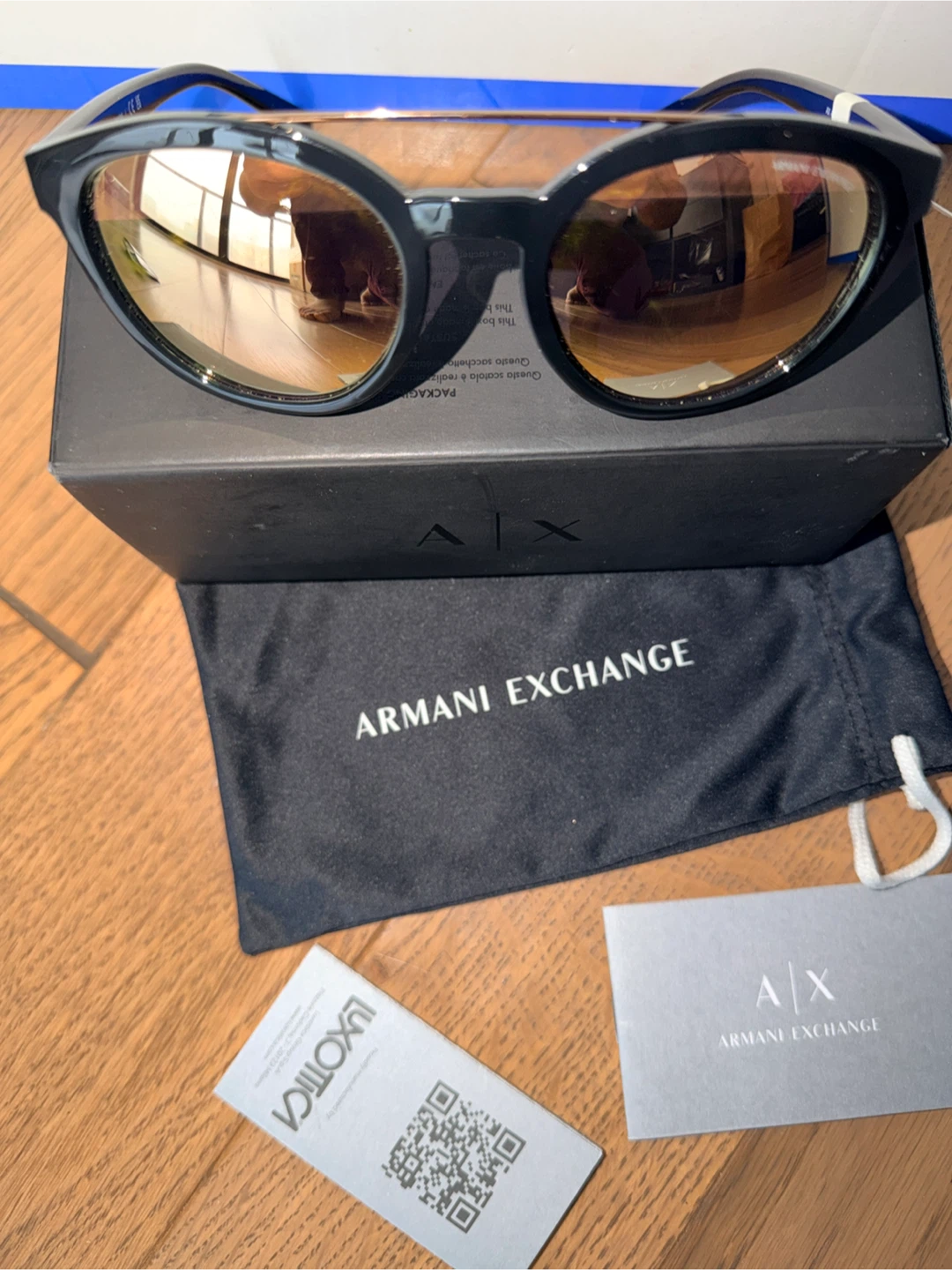 Armani Sunglasses AX Black Cat Eye Rose Gold Mirror