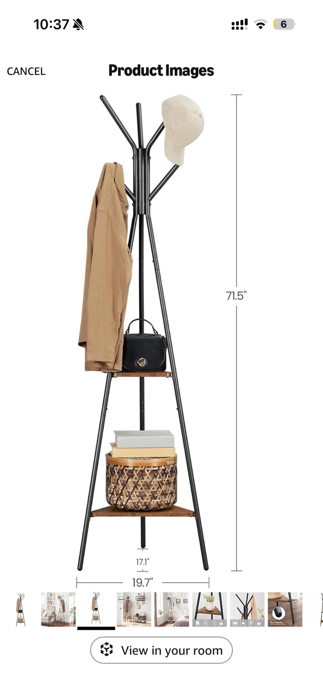 Vasagle Standing Coat Rack with 2 Shelves