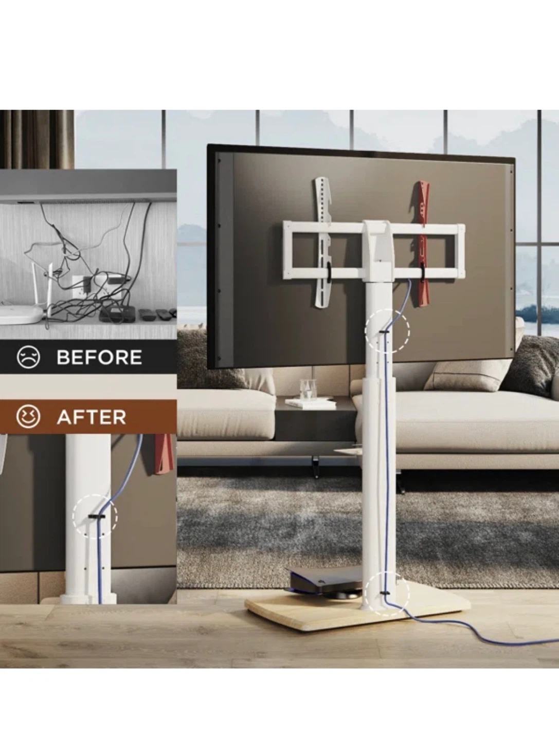White TV Stand with Wood Base - photo 5