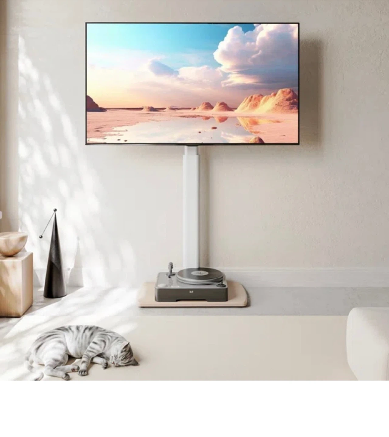 White TV Stand with Wood Base