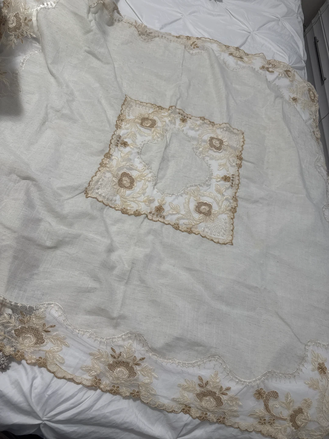 Decorative Table Runner with Lace Trim
