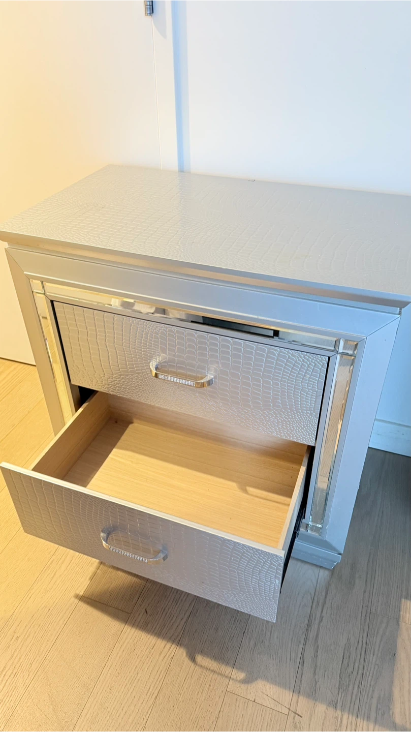 Grey 2-Drawer Nightstand with Crocodile Texture - photo 2