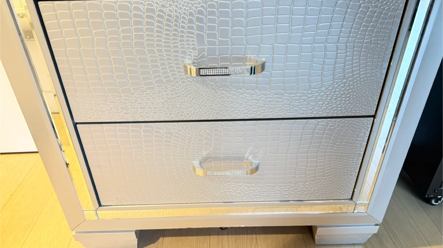 Grey 2-Drawer Nightstand with Crocodile Texture - photo 3