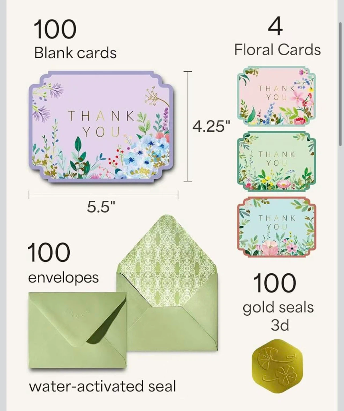 Thank You Cards with Envelopes & Seals (104 pcs) - photo 2