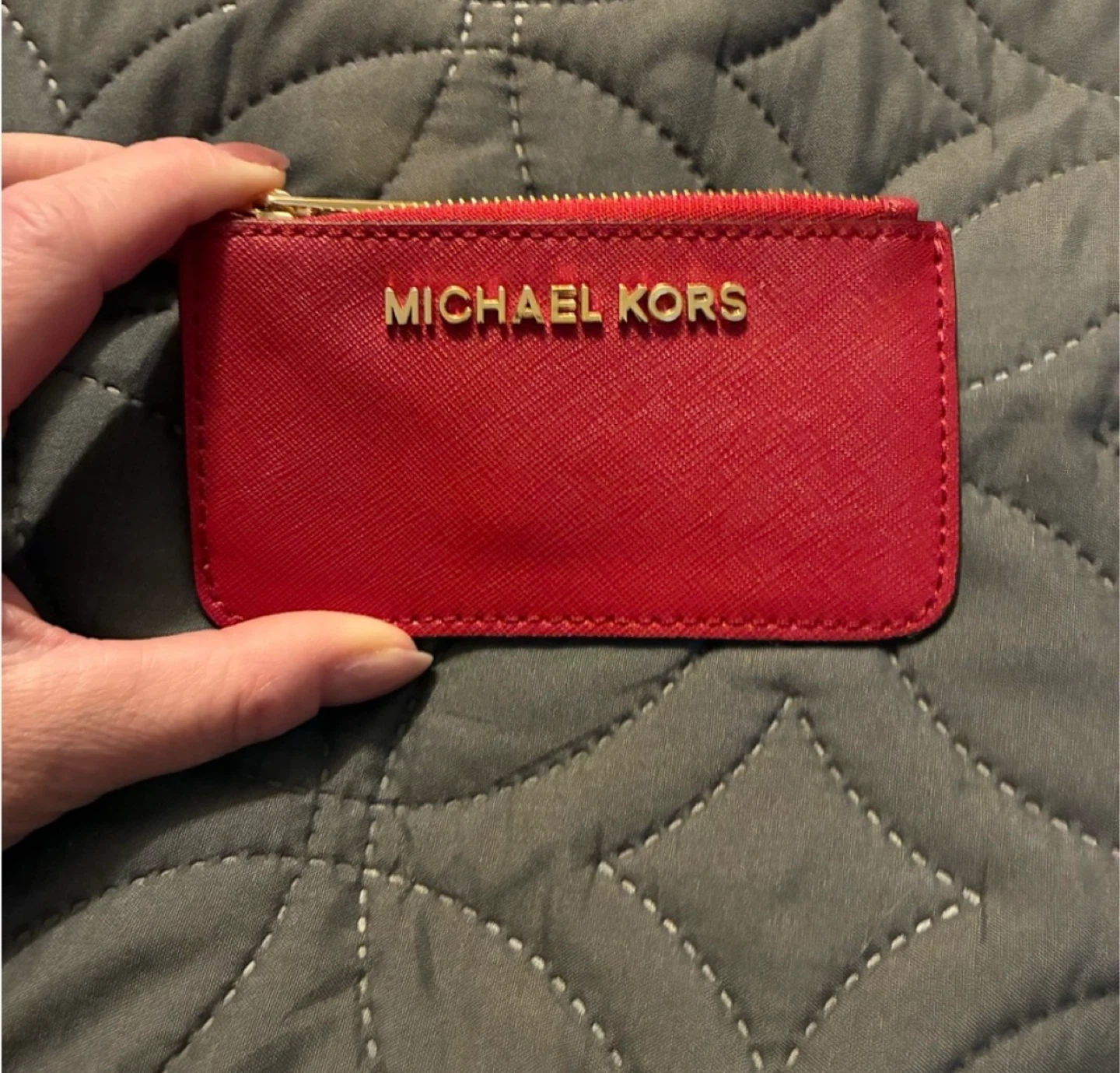 Michael Kors Red Saffiano Leather Card Holder with Key Ring