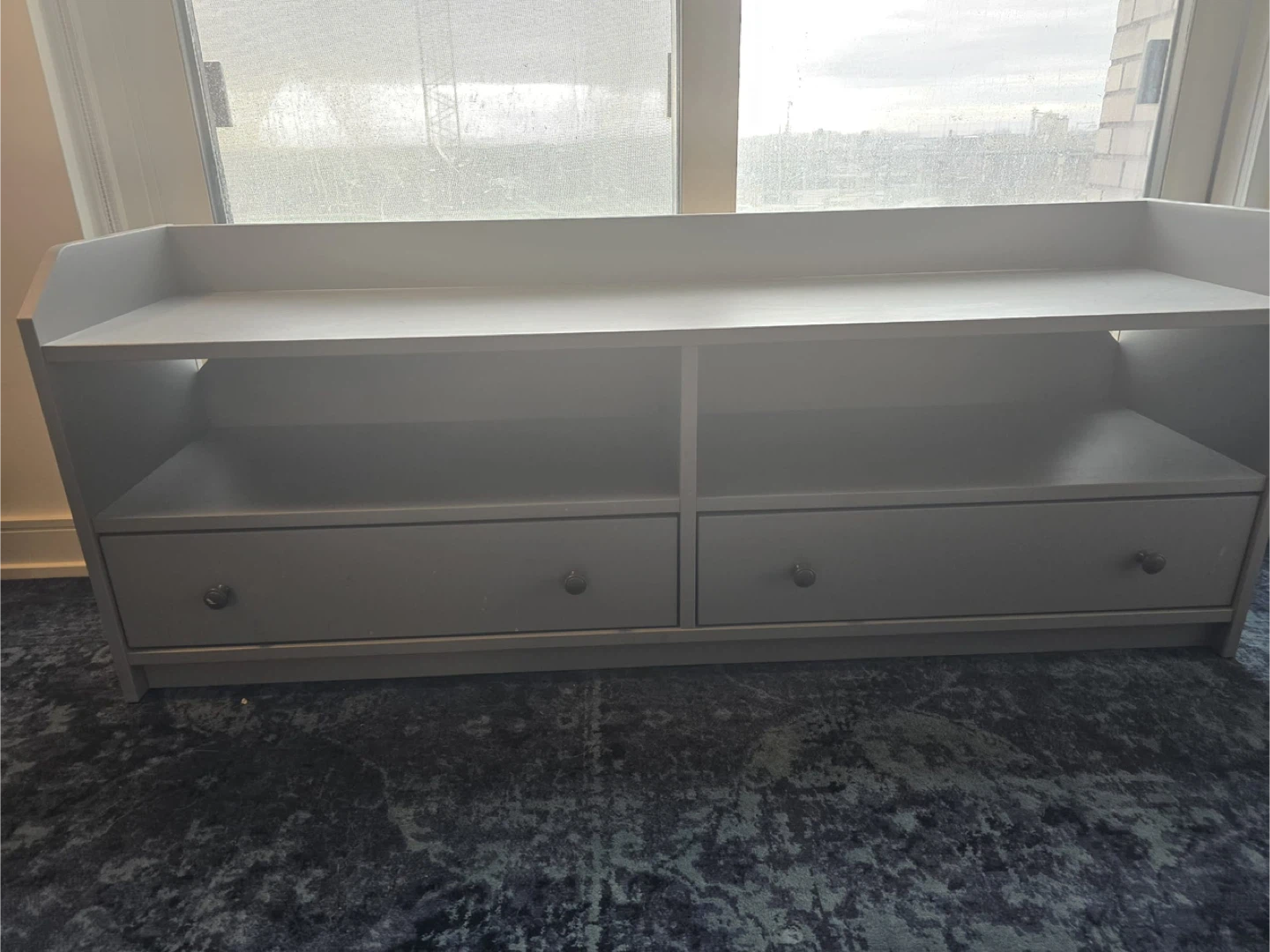 Grey Bench with Storage Drawers