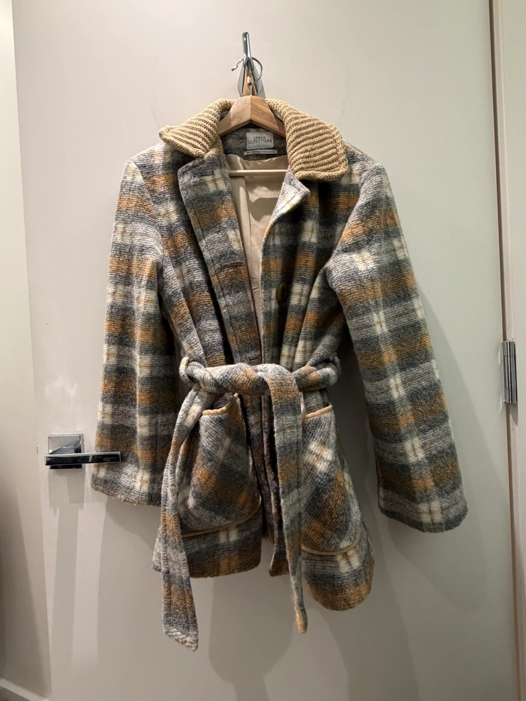 Urban Outfitters Plaid Button-Up Coat with Belt - photo 3