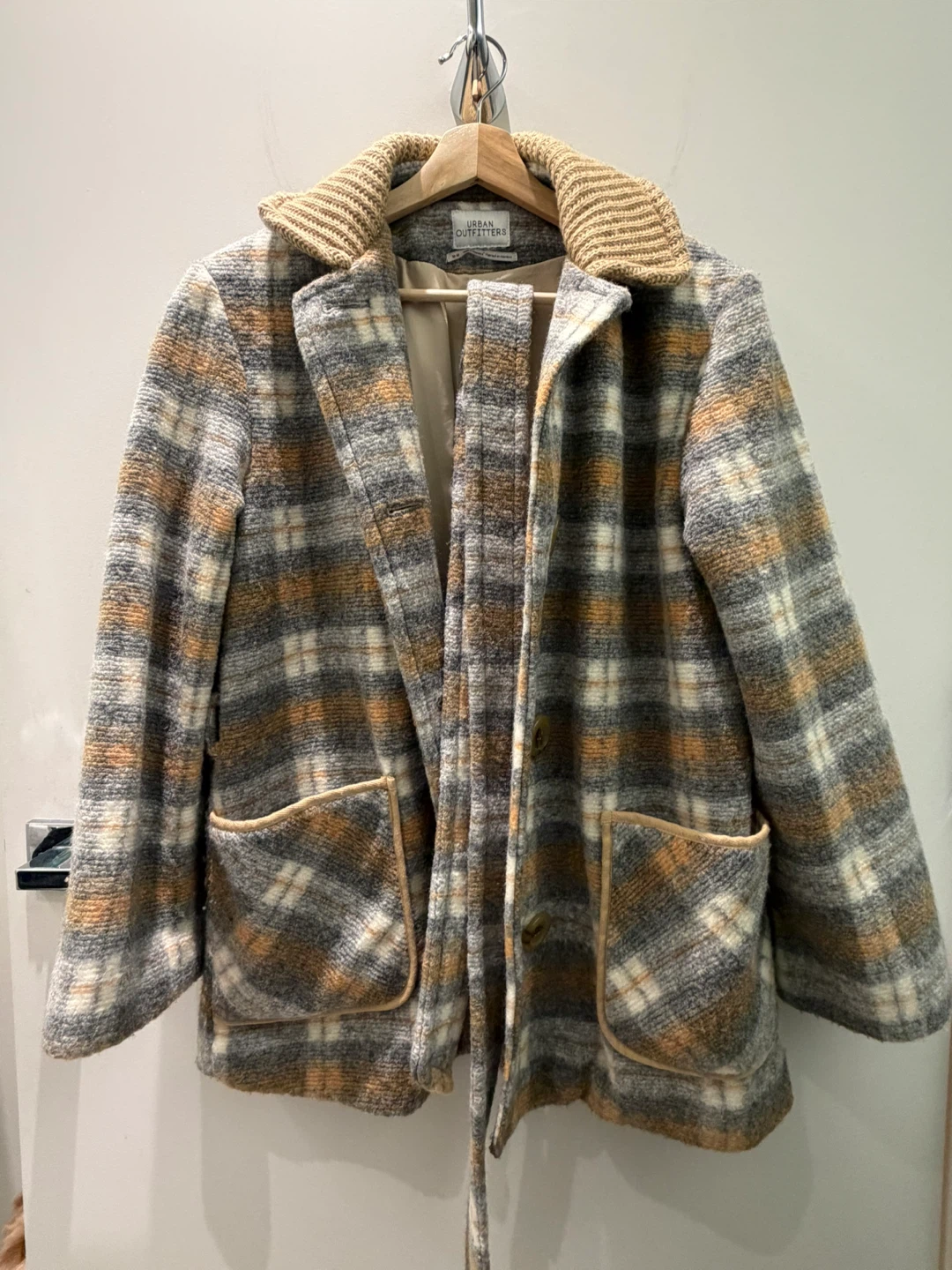 Urban Outfitters Plaid Button-Up Coat with Belt