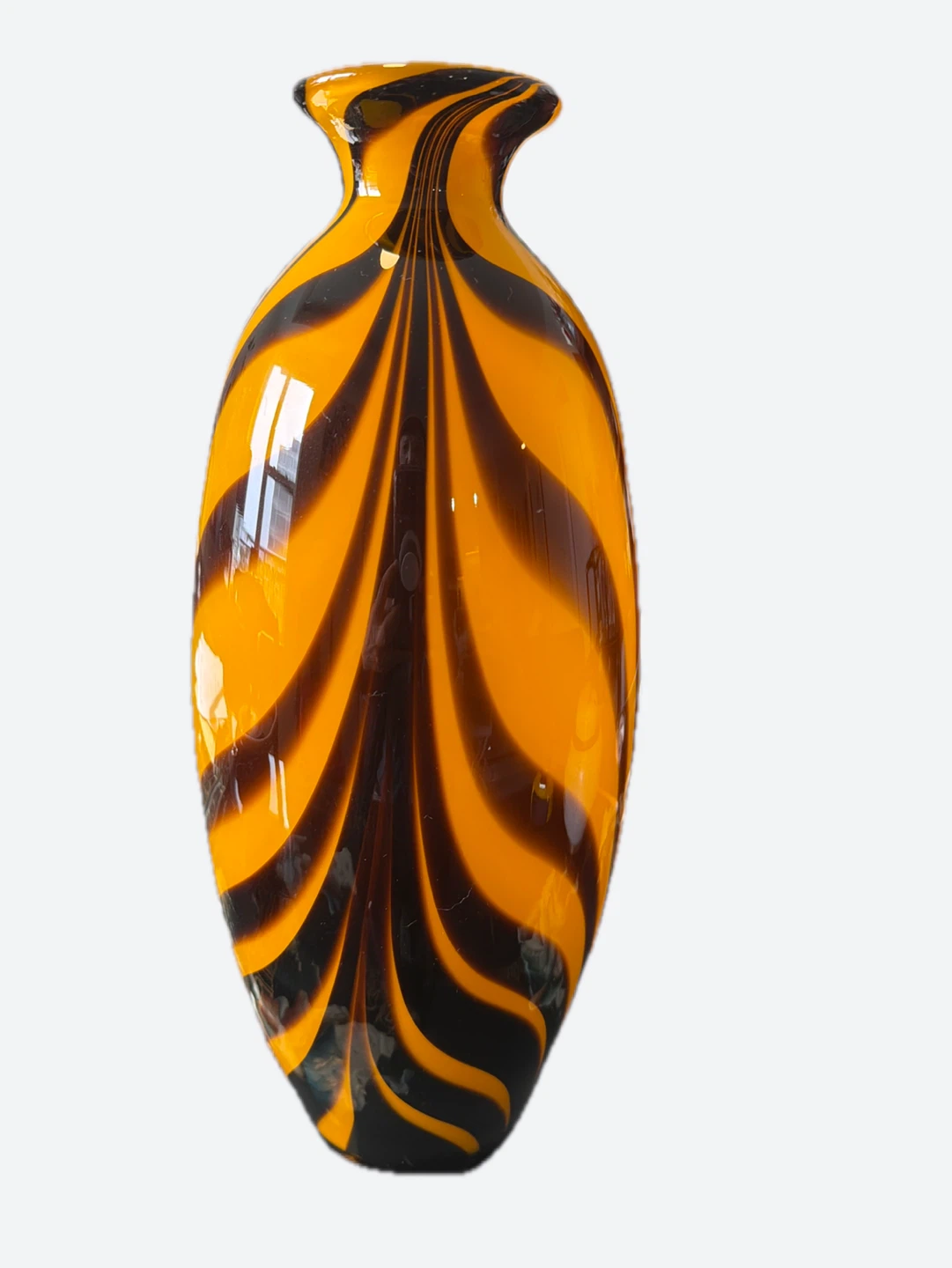 Orange and Black Swirl Glass Vase