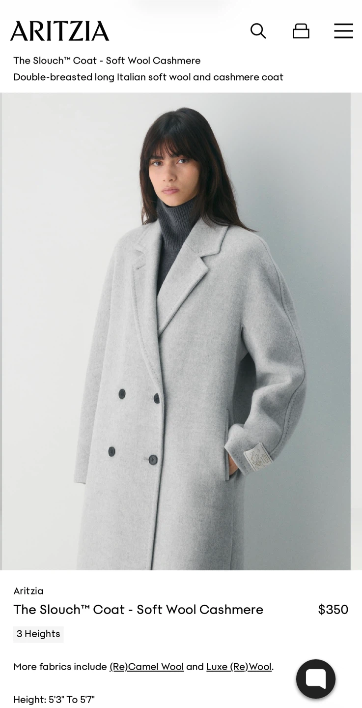 Aritzia The Slouch Coat - Soft Wool Cashmere Light Grey - photo 2