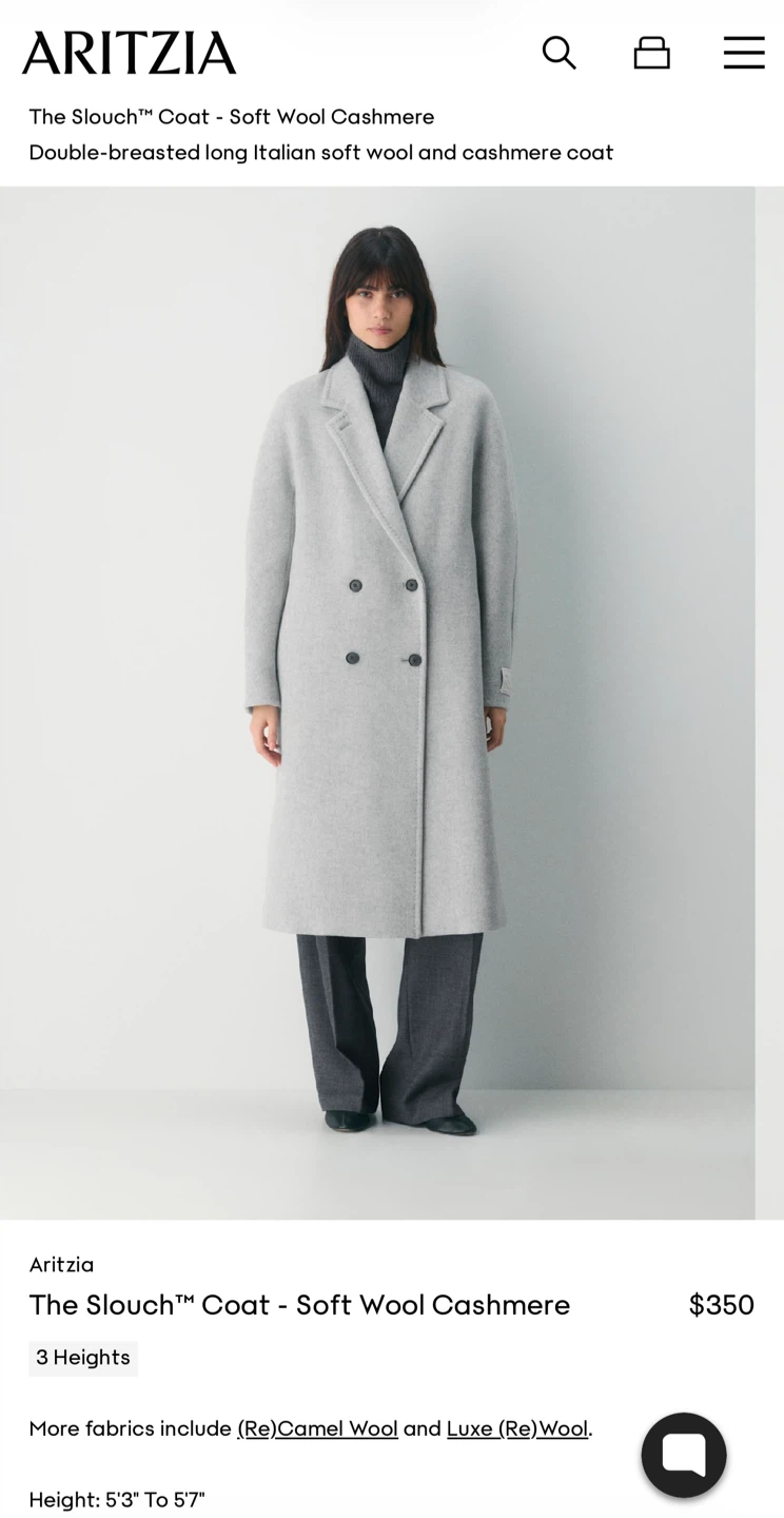 Aritzia The Slouch Coat - Soft Wool Cashmere Light Grey