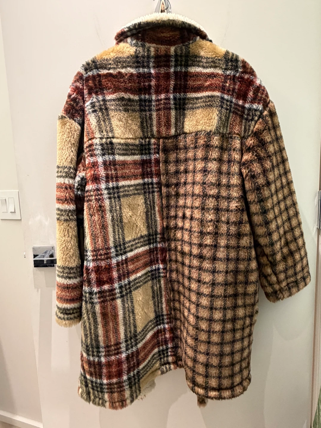 Vintage Checkered Plaid Faux Fur Coat - photo 2