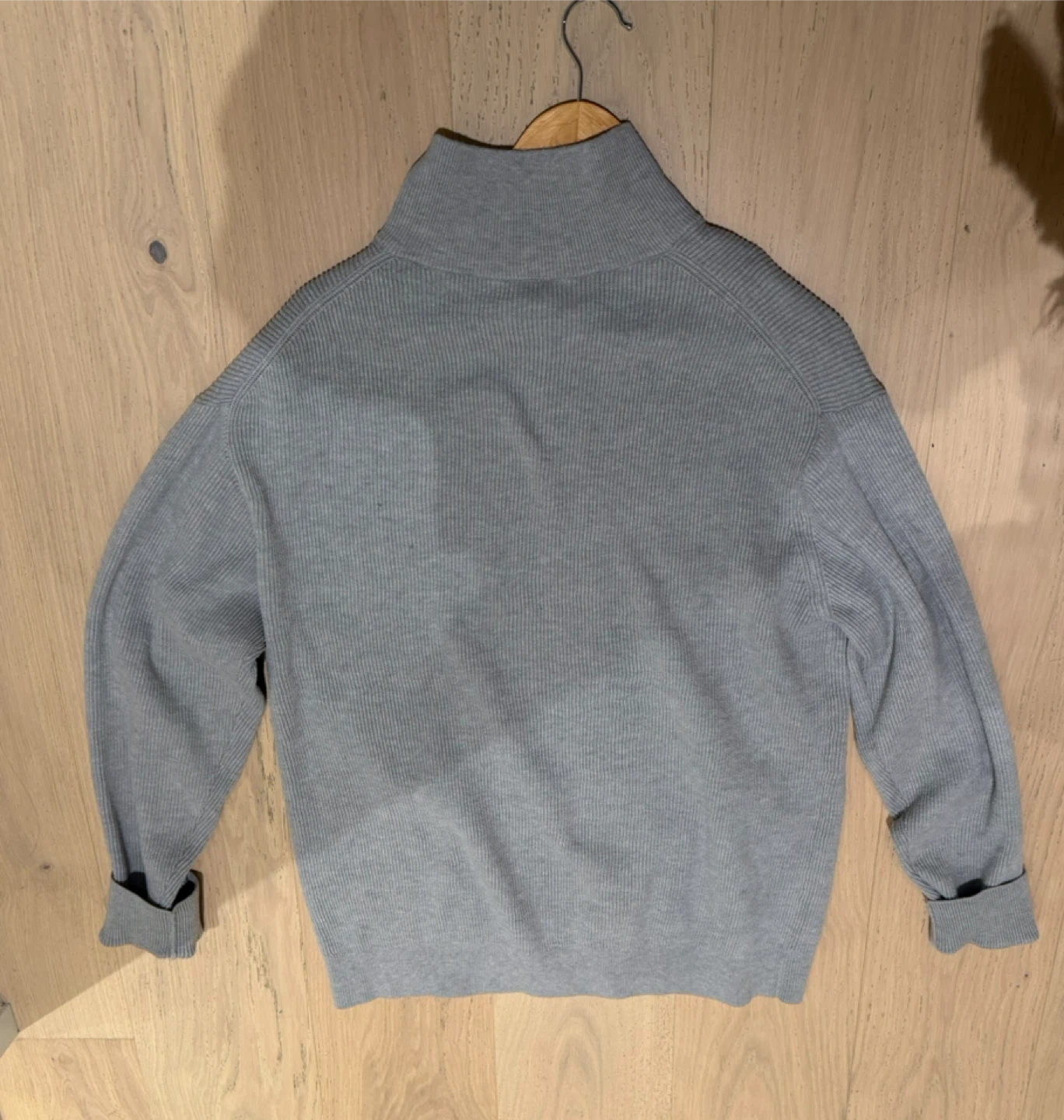 Grey Ribbed Zip-Up Mock Neck Sweater - photo 2