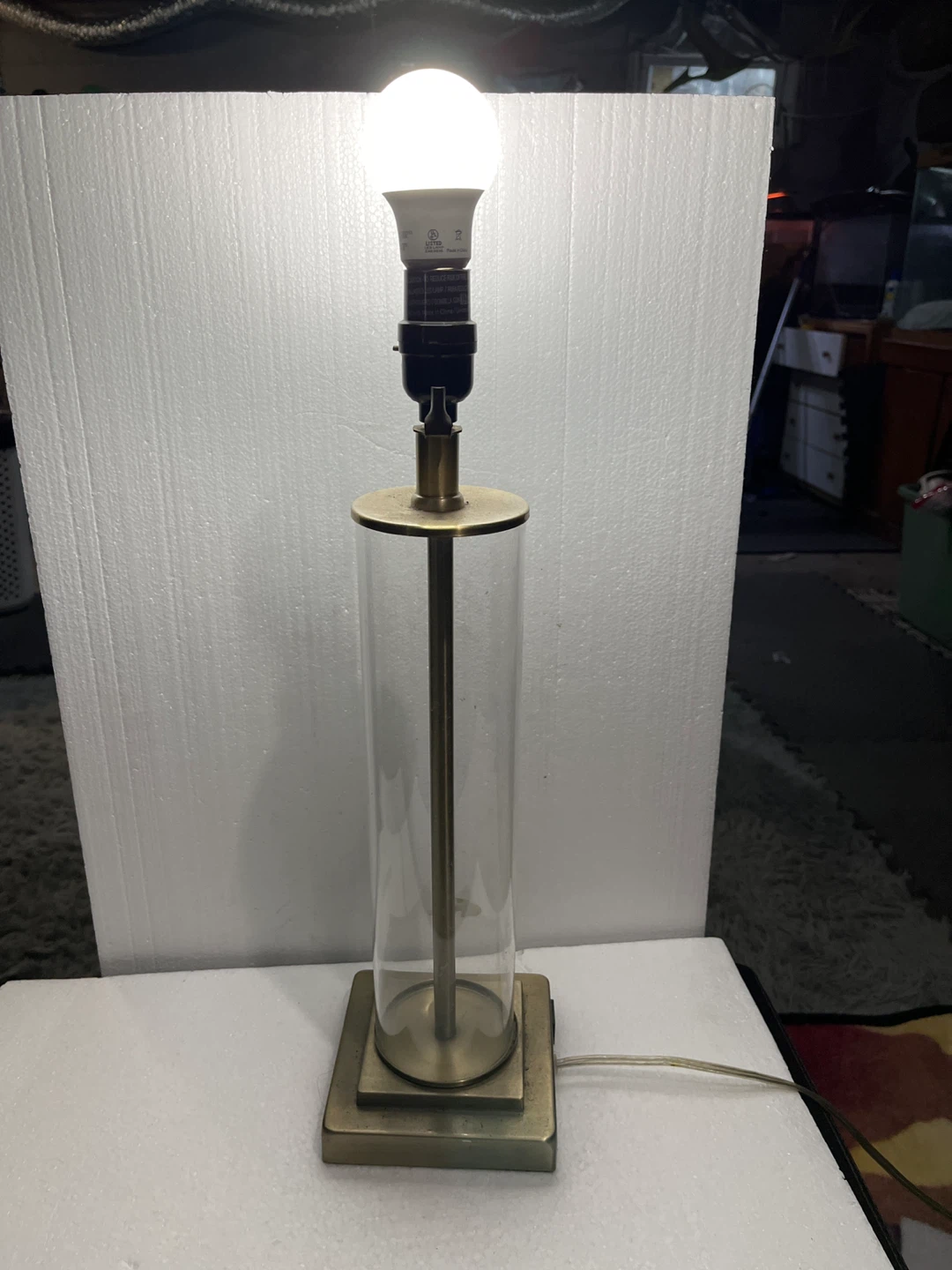 Glass Cylinder Table Lamp with USB Port
