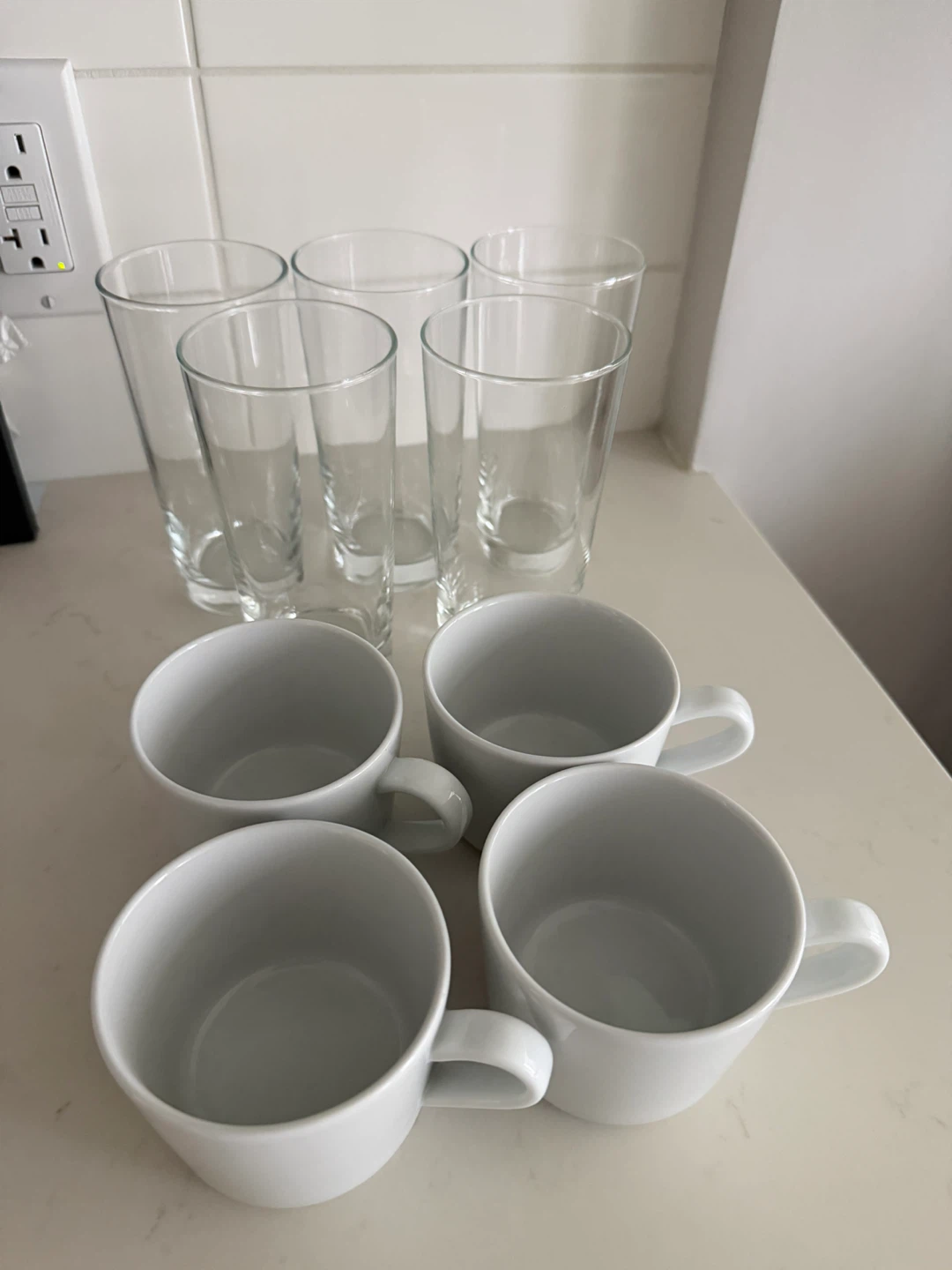 IKEA White Mugs and Clear Glasses Set