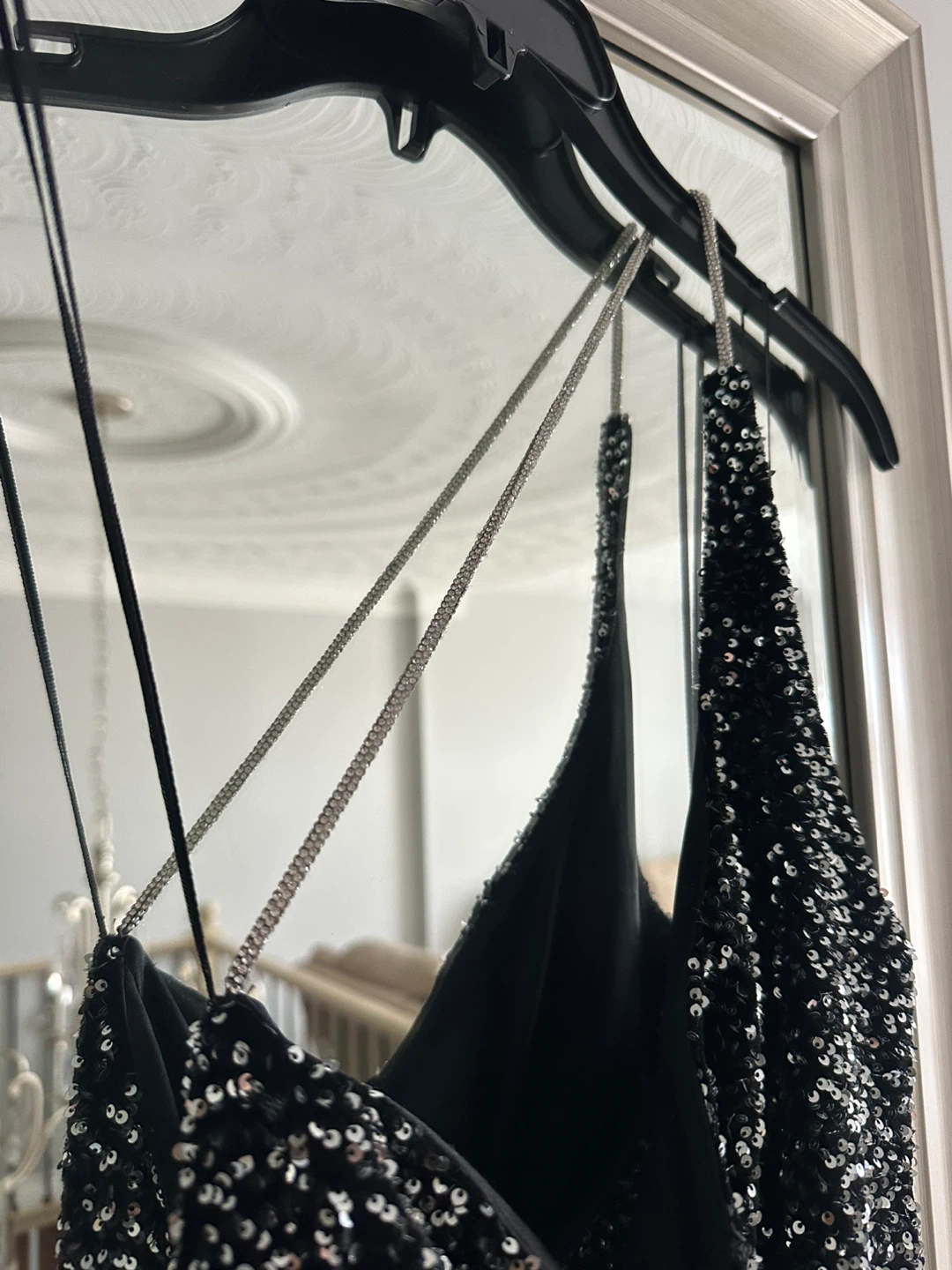 New Zara Black Sequin Dress with Rhinestone Straps - Size S - photo 3