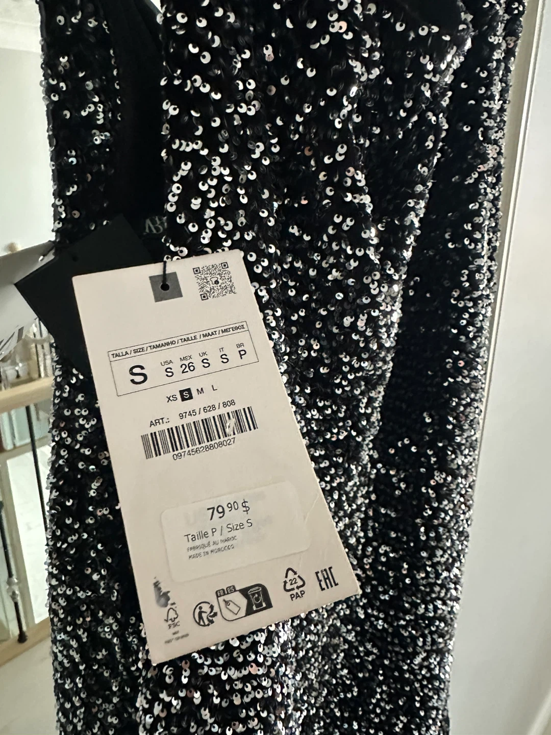 New Zara Black Sequin Dress with Rhinestone Straps - Size S - photo 2