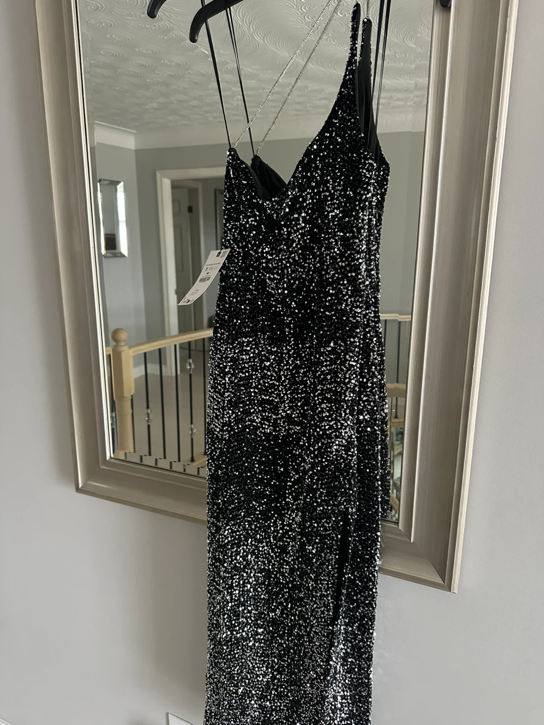 New Zara Black Sequin Dress with Rhinestone Straps - Size S