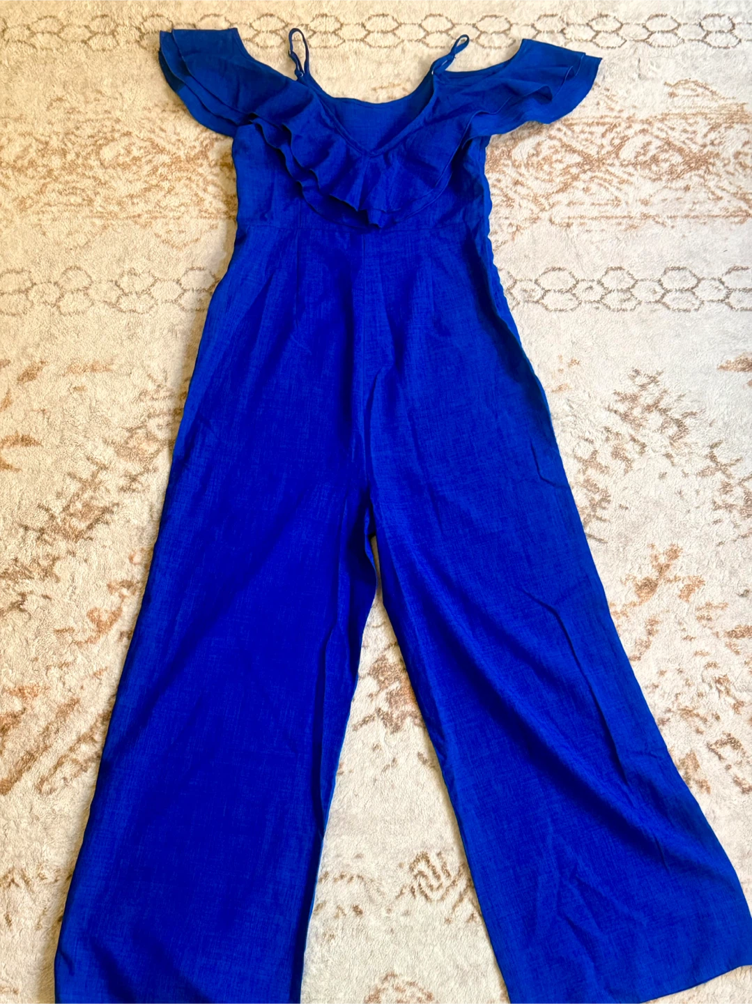 Royal Blue Cold Shoulder Ruffle Jumpsuit
