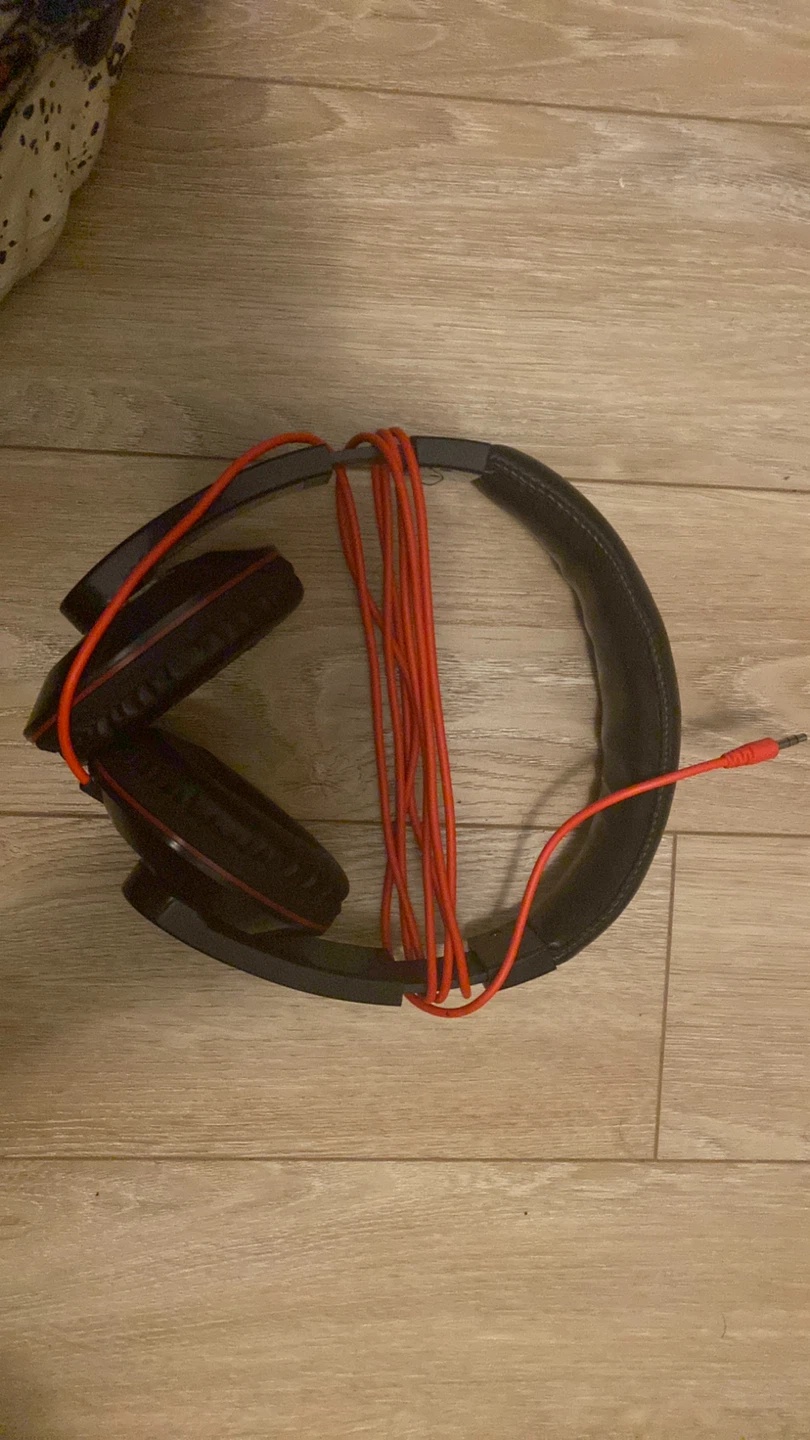 Black and Red Over-Ear Headphones with Orange Cord - photo 3