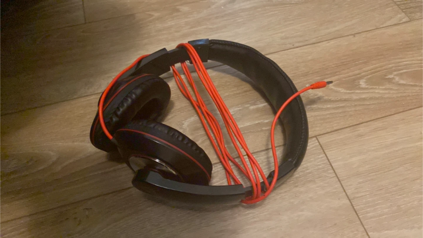 Black and Red Over-Ear Headphones with Orange Cord - photo 2
