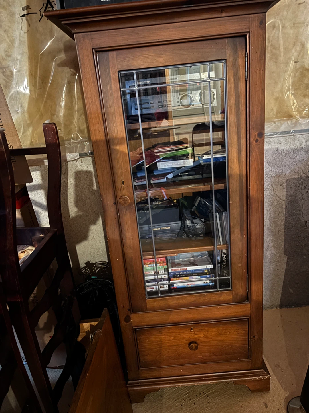 Wooden Media Cabinet with Glass Door and Drawer - photo 2