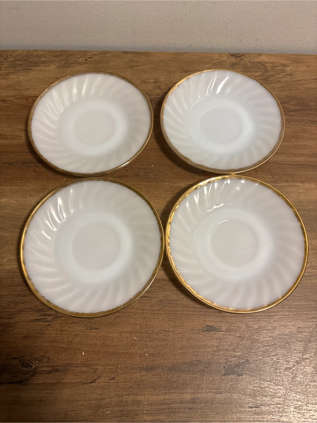 Set of 4 Fire-King Milk Glass Saucers with Gold Rim - photo 2