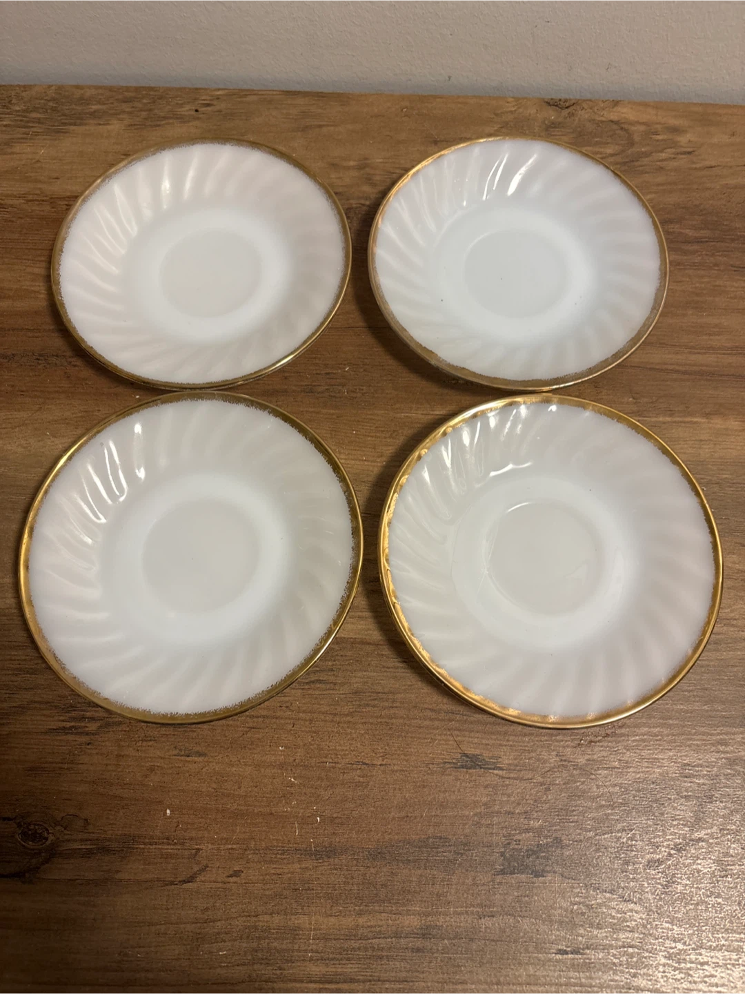 Set of 4 Fire-King Milk Glass Saucers with Gold Rim - photo 5