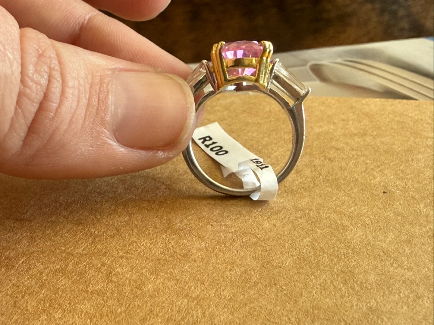 Large Pink Pear Cut Sterling Silver Ring – 12.80ct - photo 2