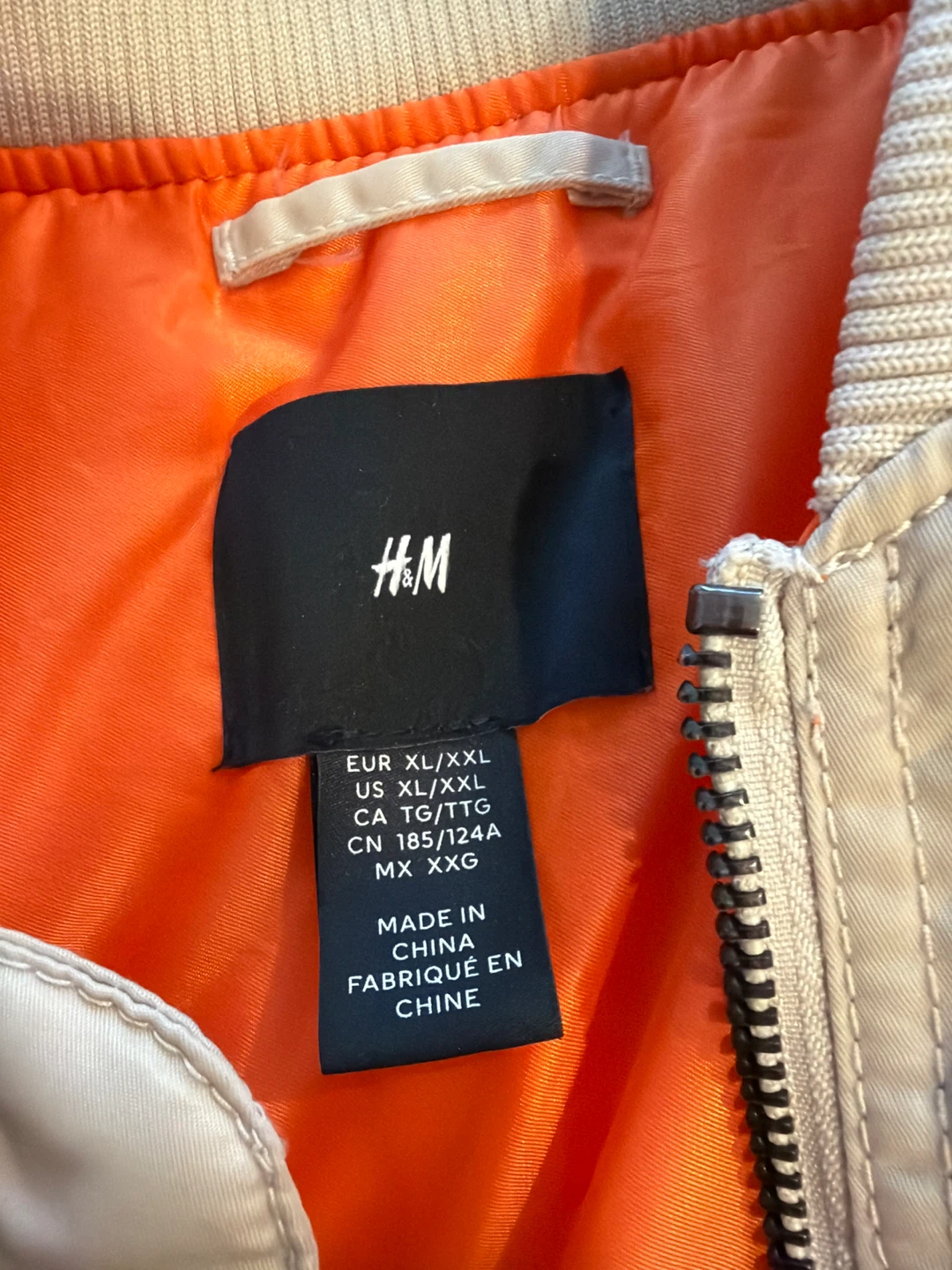 H&M Bomber Jacket - Cream with Orange Lining - Size XXG - photo 3