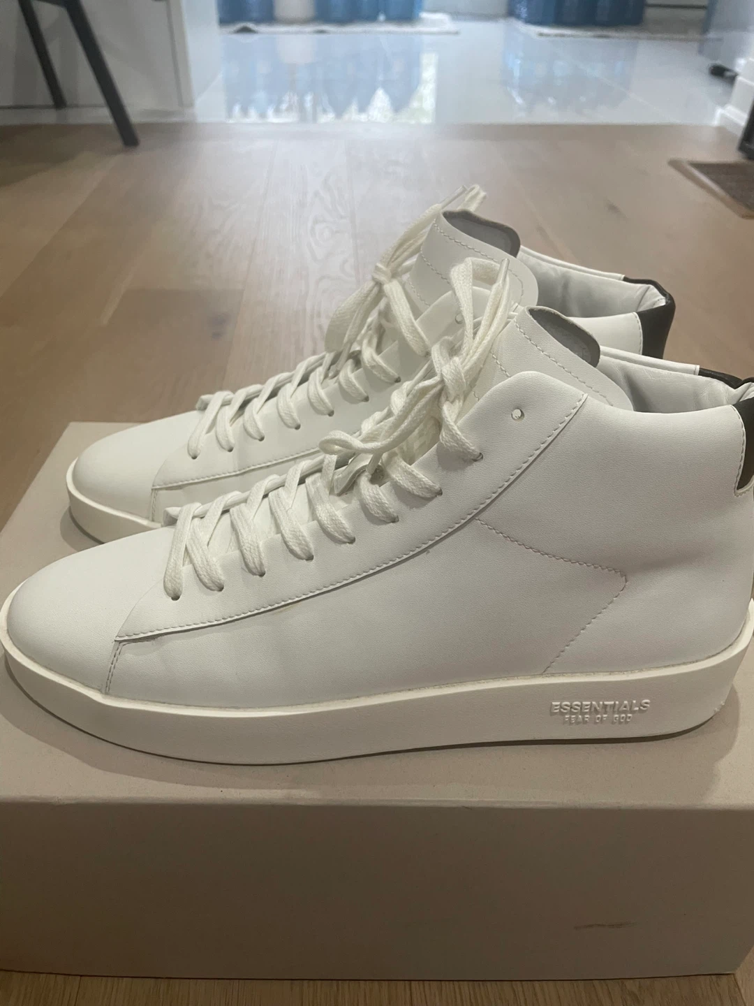 Fear of God Essentials White Leather Mid-Top Sneakers Size 41