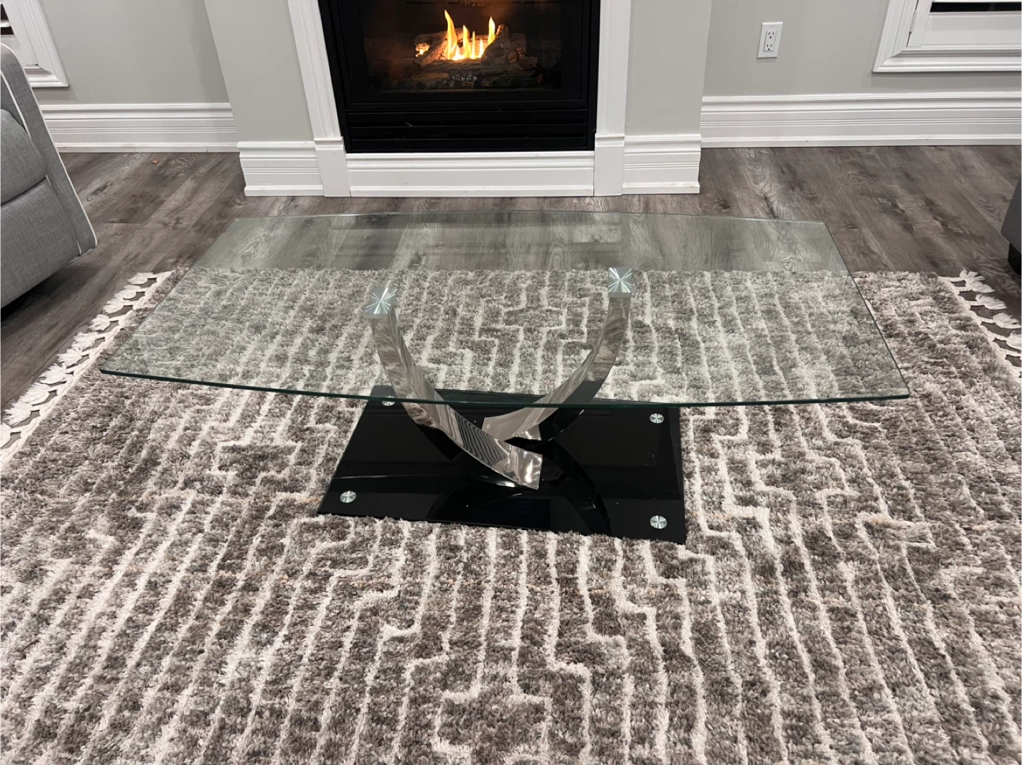 Glass Top Coffee Table with Chrome and Black Base - photo 2