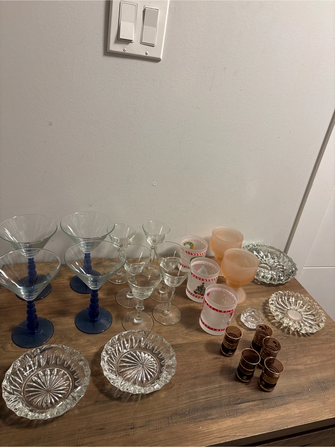 Bunch of Martini Glasses, Shot Glasses, and Ashtrays