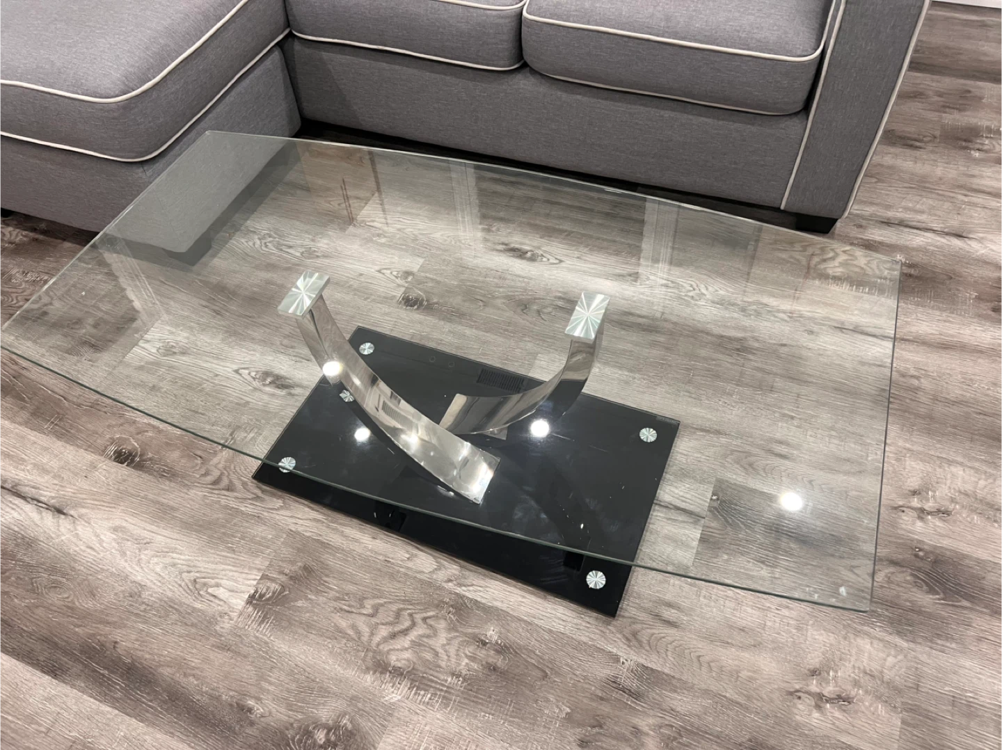 Glass Top Coffee Table with Chrome and Black Base - photo 3