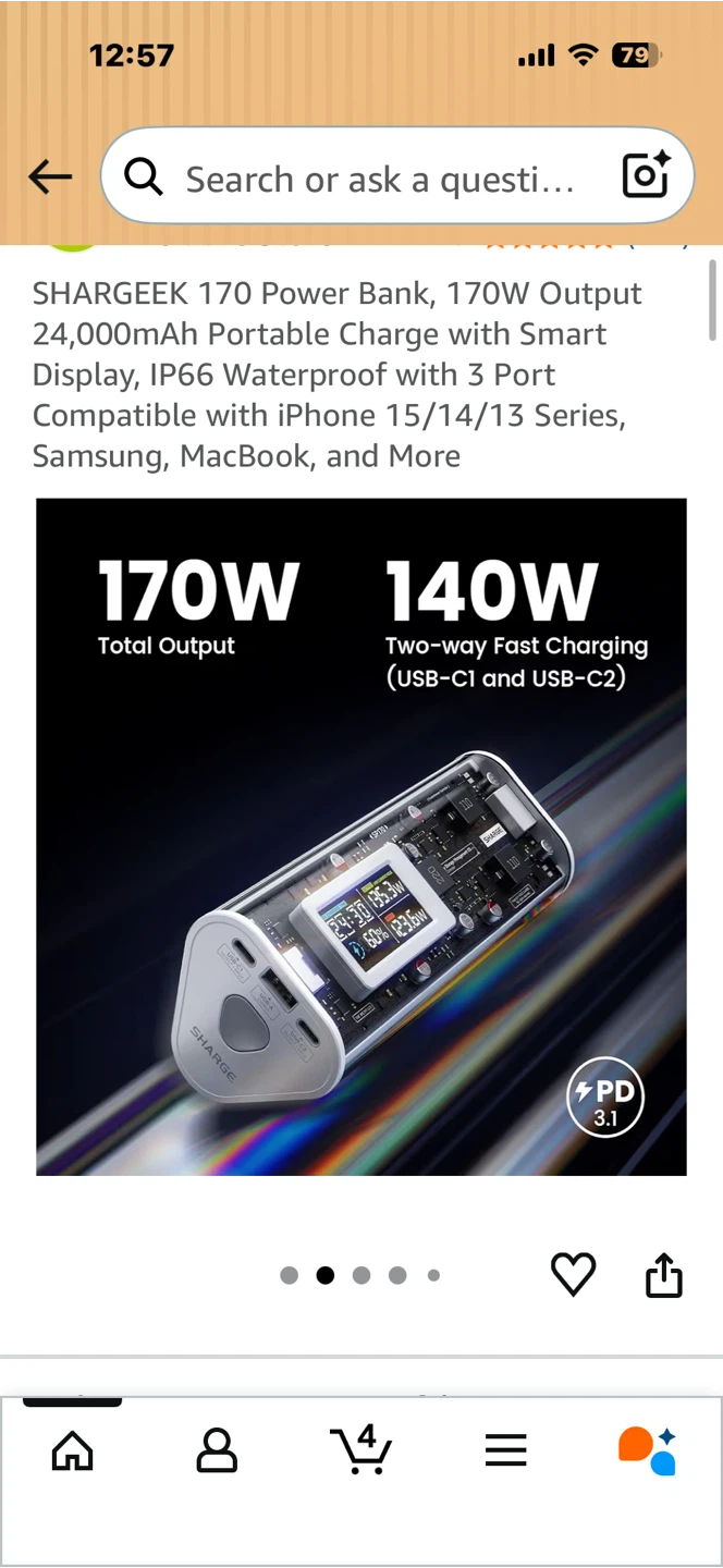 SHARGEEK 170 Power Bank - 24000mAh, 170W Output - photo 2