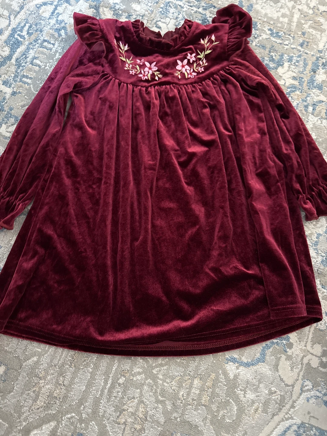 Velvet Dress with Floral Embroidery