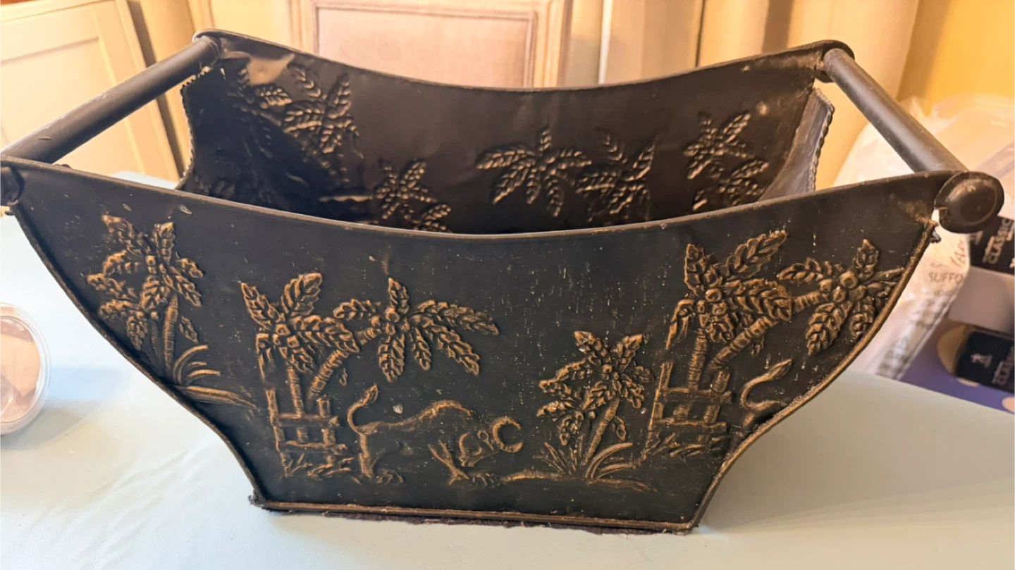 Decorative Metal Basket with Tropical Scene