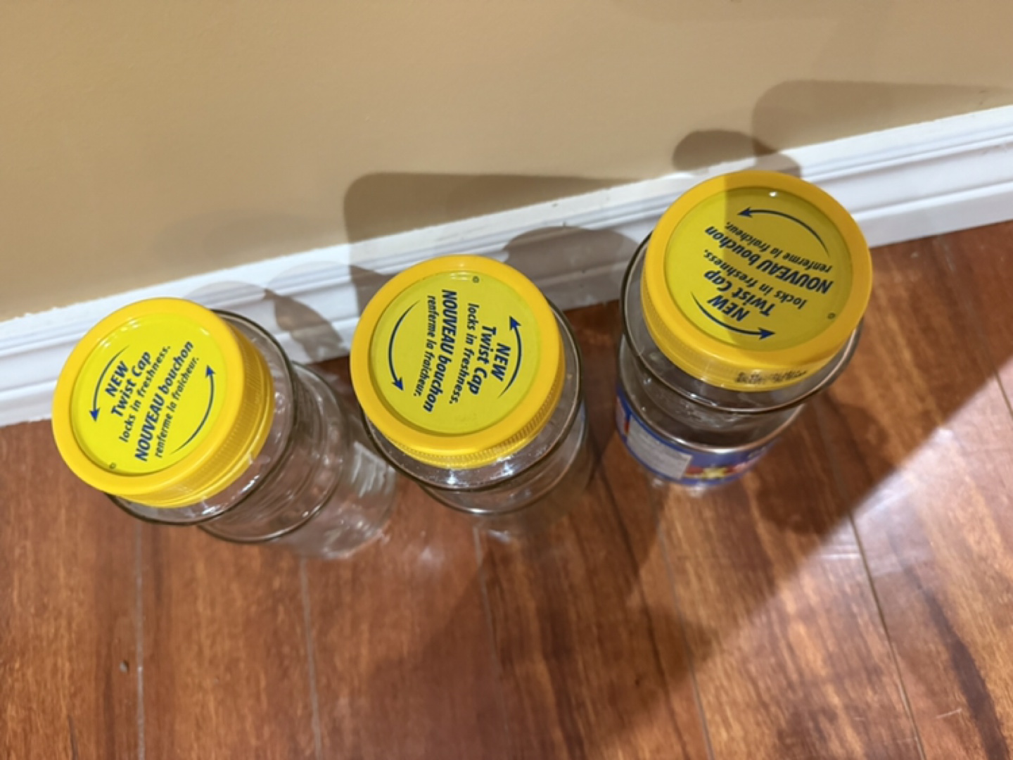 Planters Peanut Jars (3) - Empty Glass with Yellow Lids - photo 2