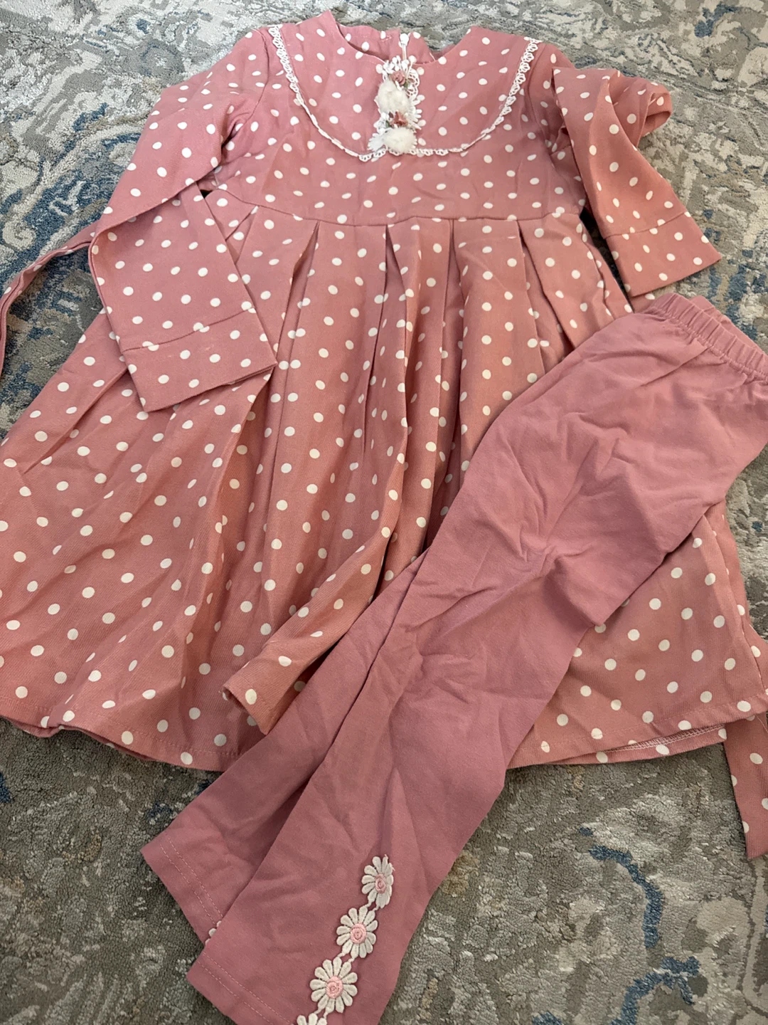 Girls Polka Dot Dress and Leggings Set