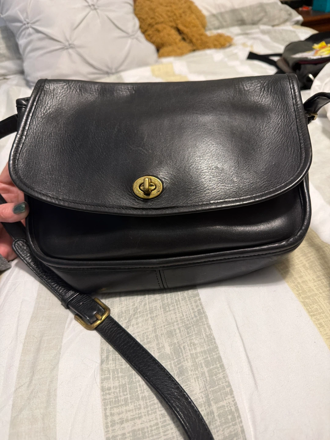 Coach Black Leather Flap Shoulder Bag