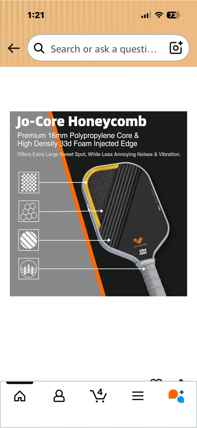 JOJOLEMON Carbon Fiber Pickleball Paddle 16mm - photo 3