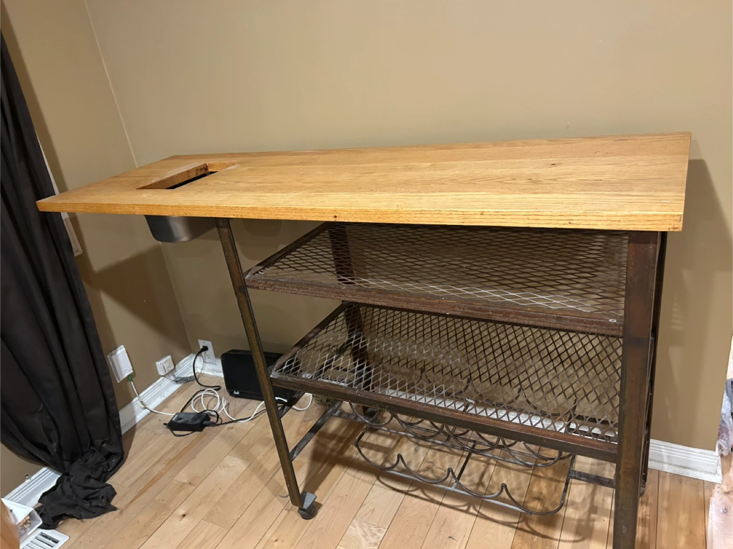 Industrial Style Bar Cart with Sink and Wine Rack