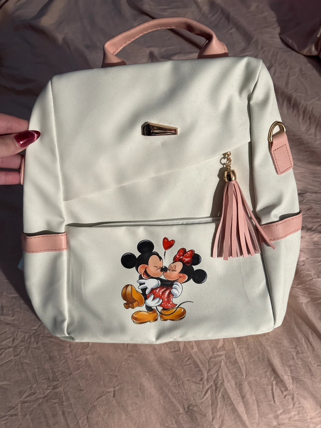 White Mickey & Minnie Mouse Backpack