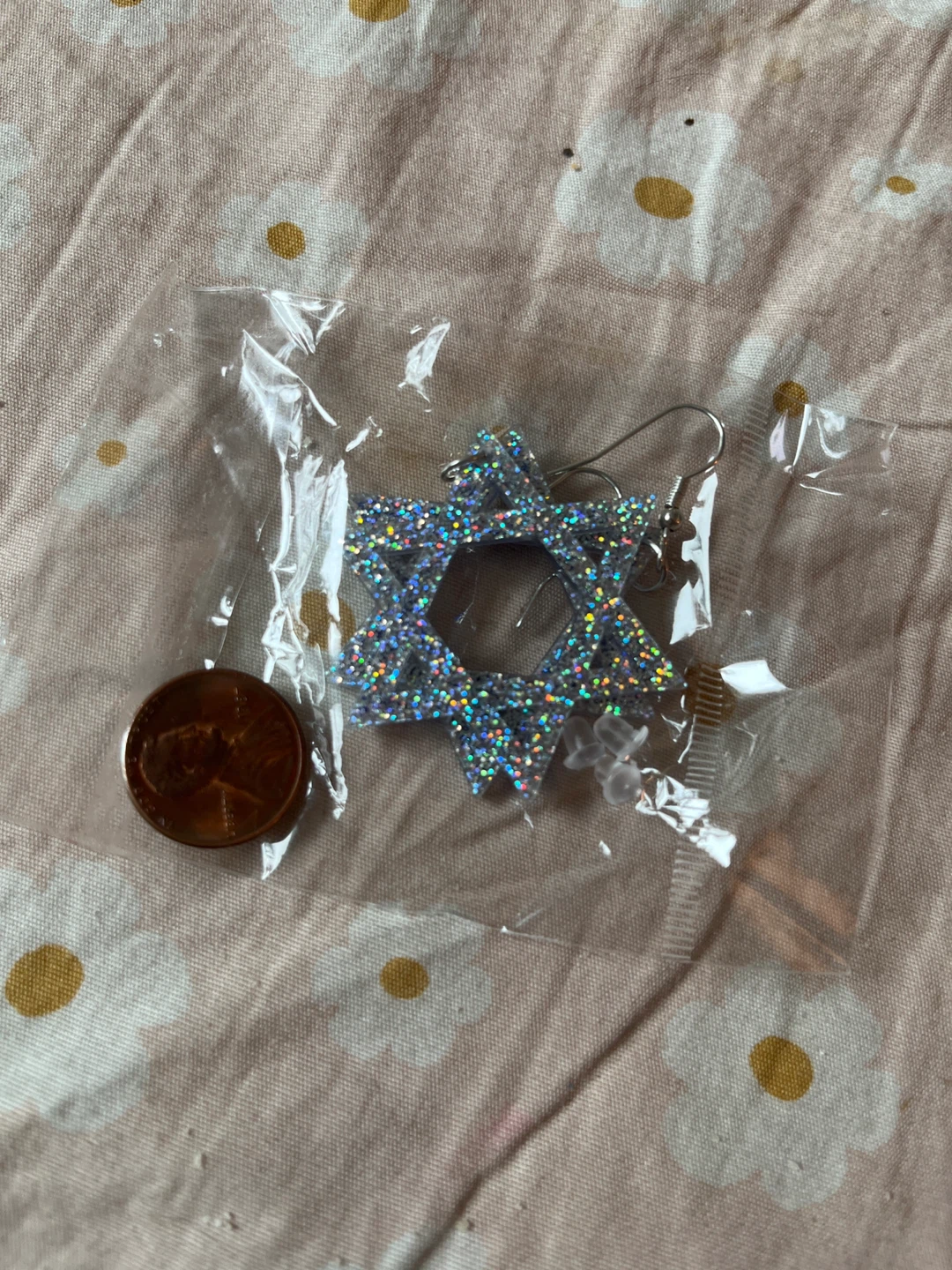Blue Glitter Star of David Hanukkah Earrings - photo 2