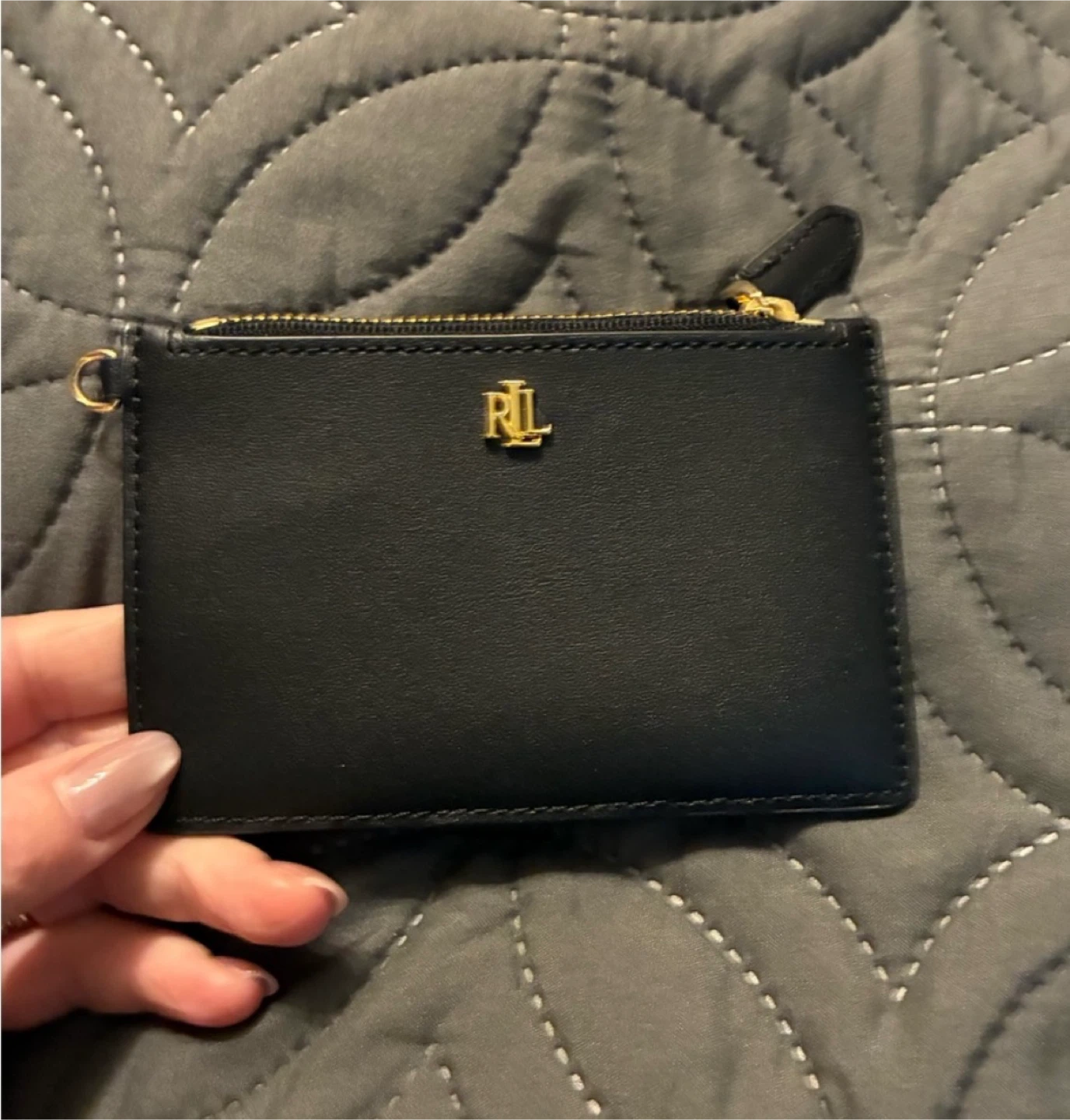 Ralph Lauren Black Leather Zip Card Holder