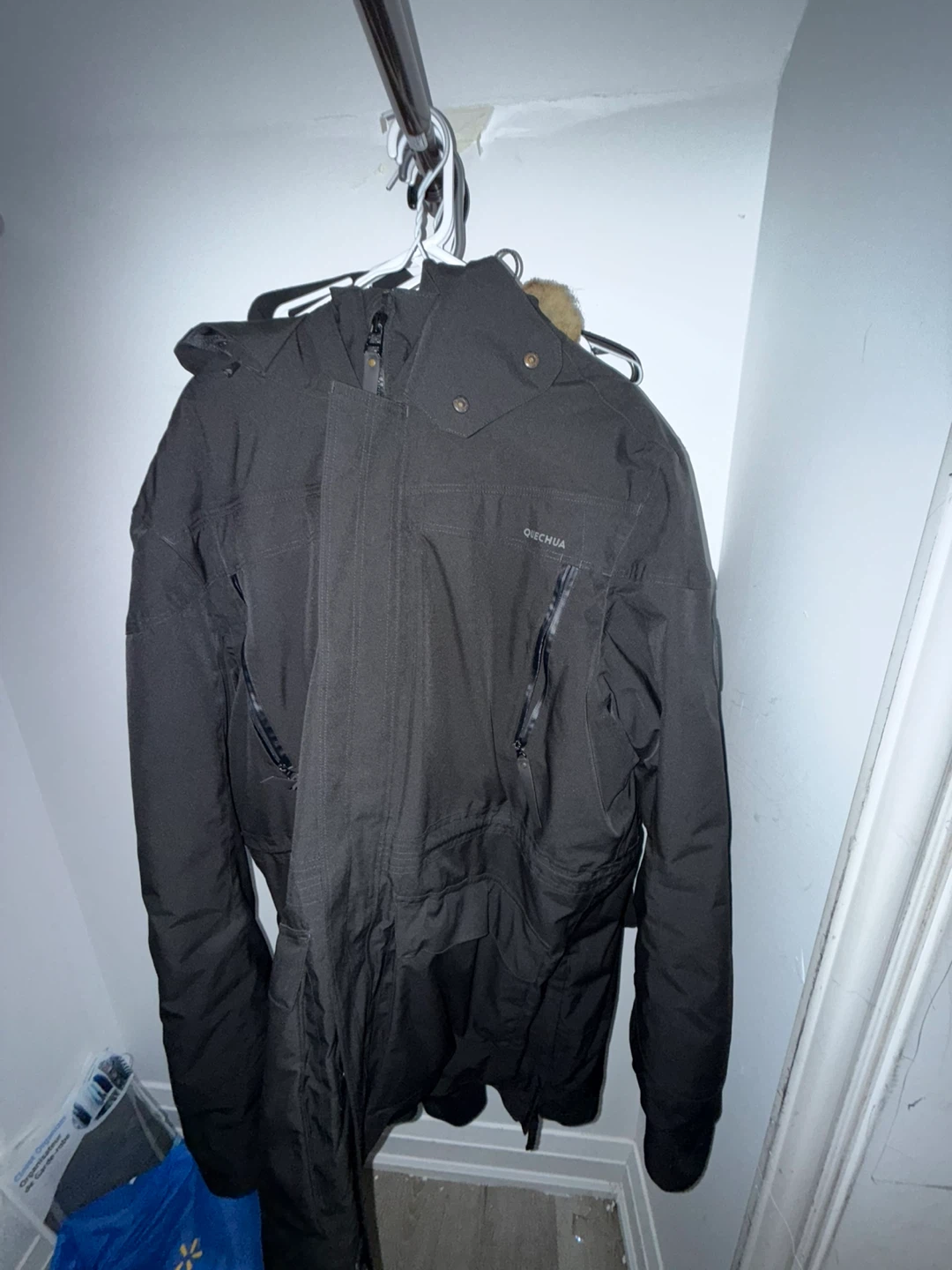 Quechua Black Parka Jacket with Fur Hood