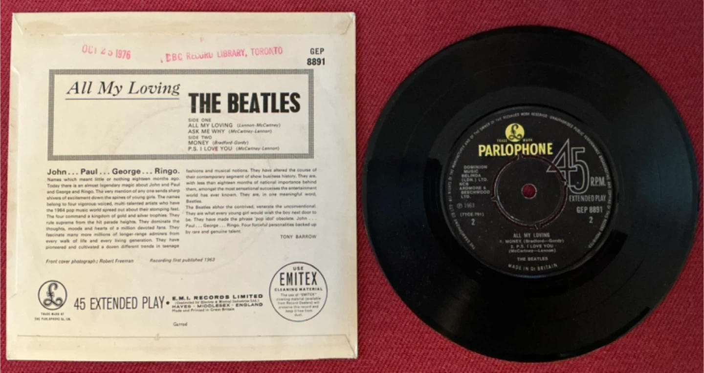 The Beatles "All My Loving" 7" Vinyl Record - photo 2