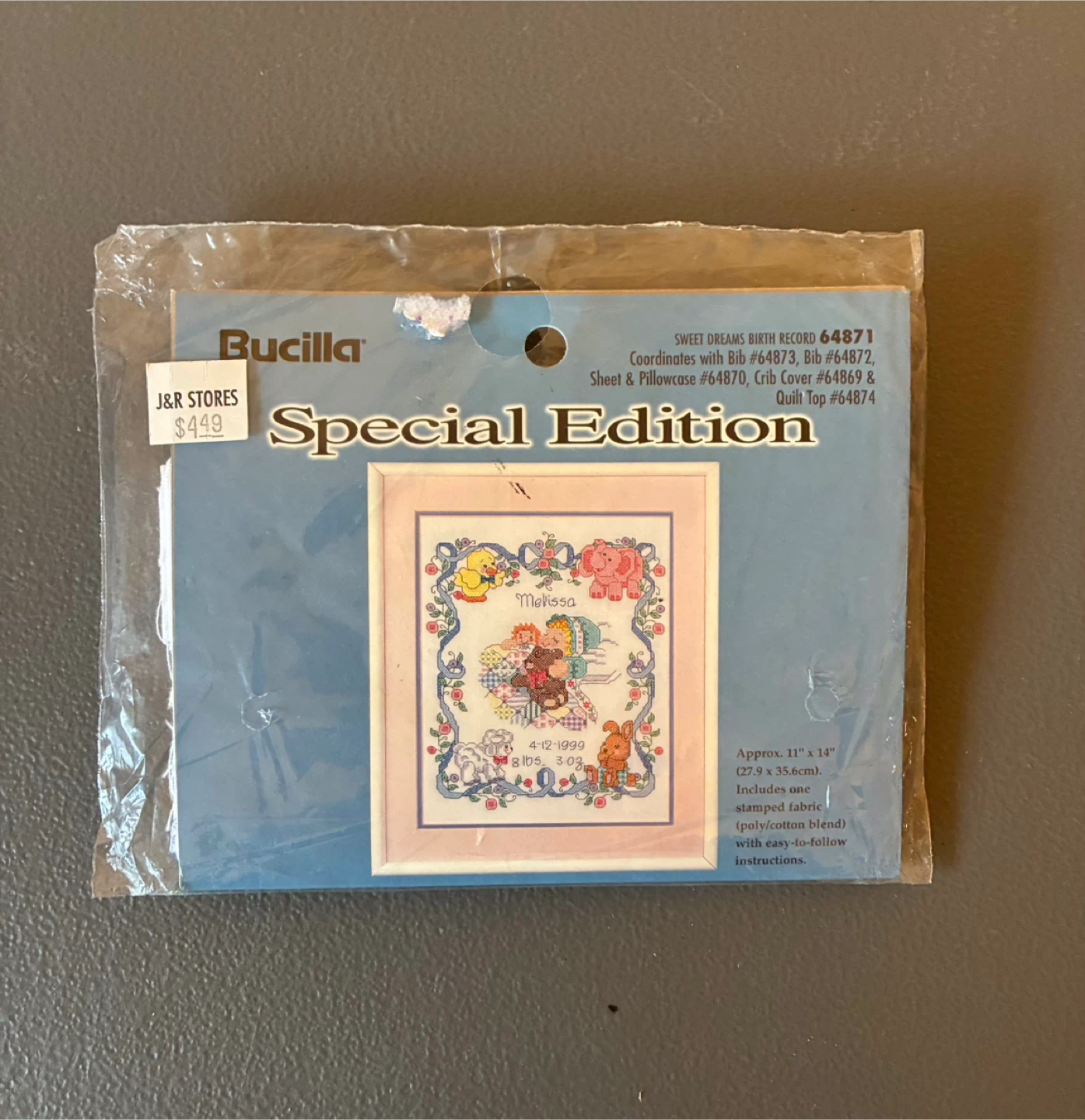 Bucilla Sweet Dreams Birth Record Cross Stitch Kit 11" x 14"