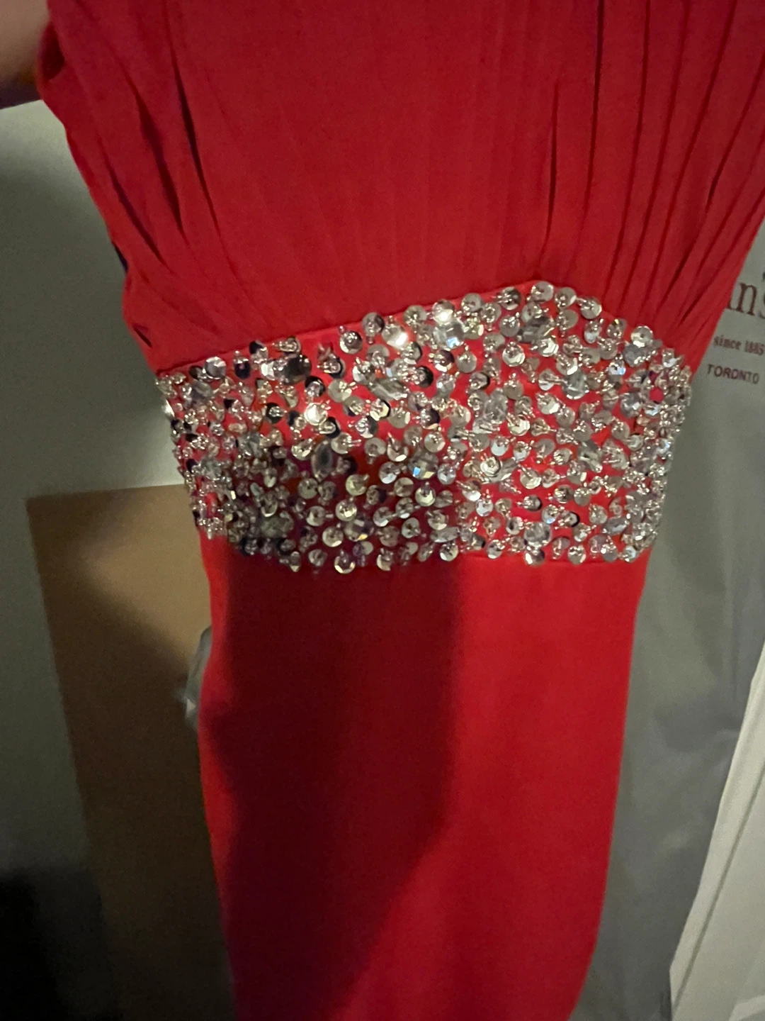 Red Halter Neck Formal Dress with Rhinestone Embellishments - photo 4