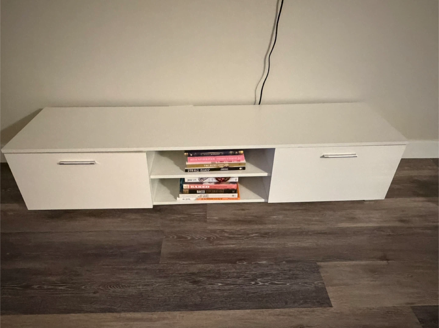 White TV Stand with Cabinet and Shelves - photo 3